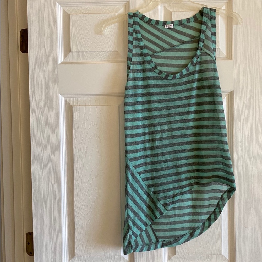 Striped turquoise and gray asymmetric tank top